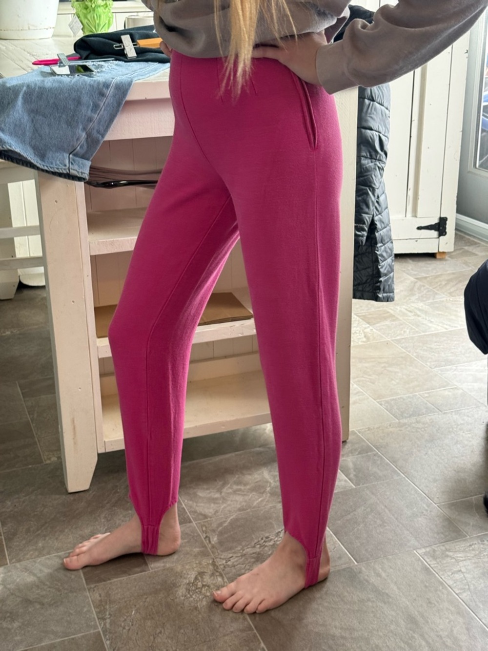 VTG 80s club California Hot Pink Stirrup Lounge Pants 26” waist side zip